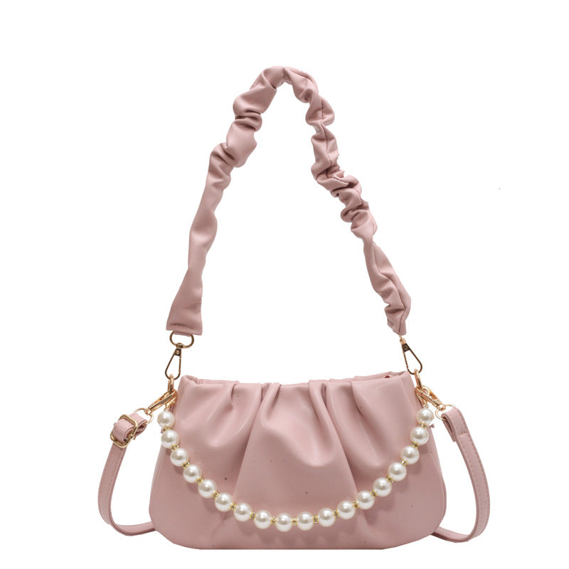 Summer Pearl Chain Pleated High-grade Popular Cloud Crossbody Bags