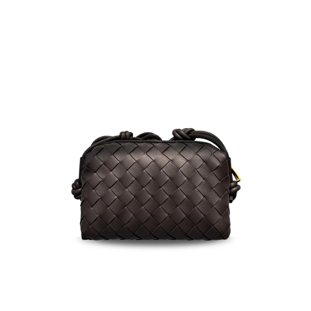 Women's Square Woven Cloud Genuine Leather Made Korean Shoulder Bags