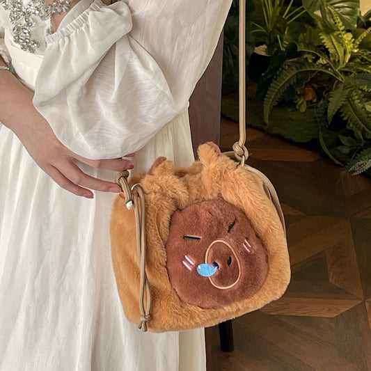 Good-looking Plush Cartoon Drawstring Cute Capybara Crossbody Bags