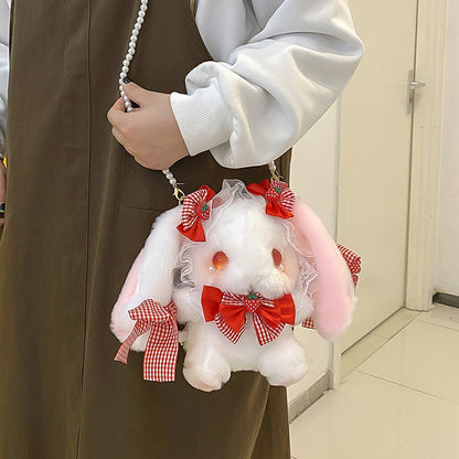 Cute Lolita Plush Lace Bow Strawberry Children's Shoulder Bags