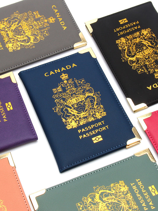 Paquet d'identification doré pour passeport canadien en cuir avec quincaillerie fine