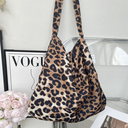 Leopard Print Floral Canvas Female White Shoulder Bags