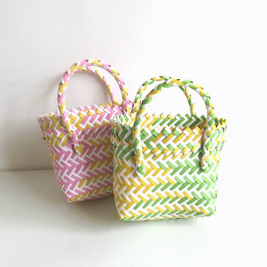 Women's Woven Color Matching Plastic Hand Gift Handbags