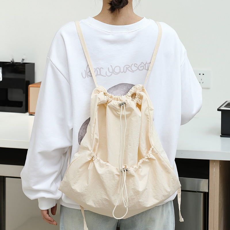 Canvas Fashion Drawstring Pleated Nylon Large Backpacks