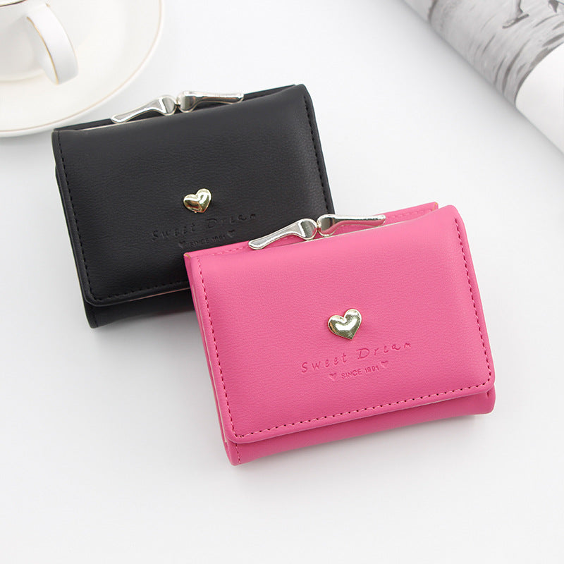 Women's Iron Clip Heart-shaped Hardware Clutch Solid Ladies Wallets