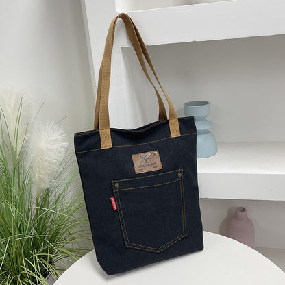 Textured Denim Canvas Female Class Commuting Handbags