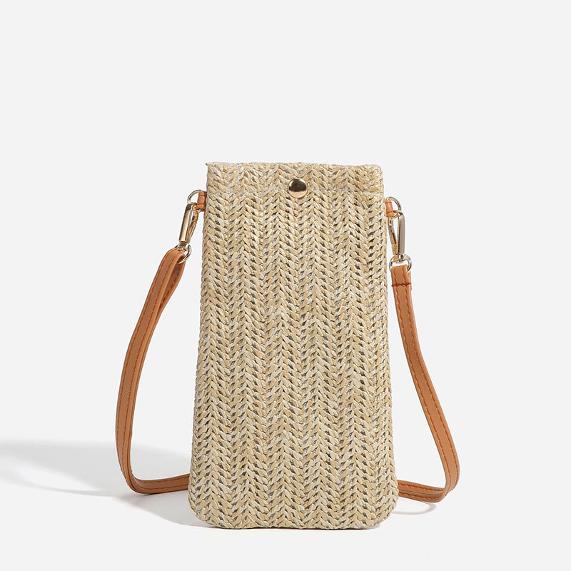 Women's Mobile Summer Beach Woven Vertical Straw Phone Bags