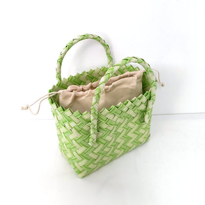 Women's Woven Color Matching Plastic Hand Gift Handbags