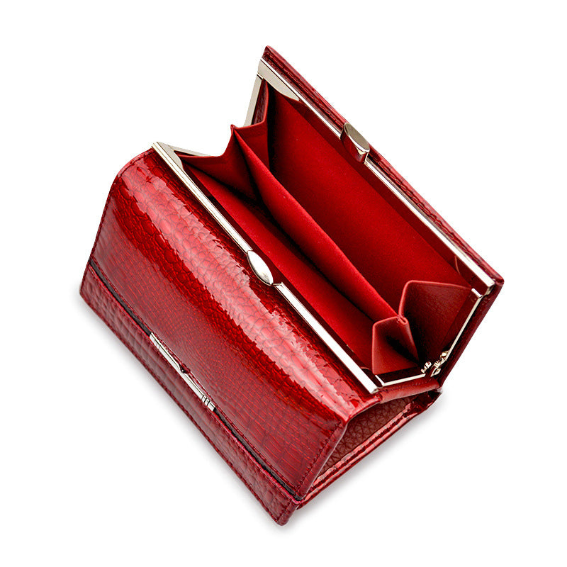 Women's Leather Exquisite Design Clip First Layer Cowhide Crocodile Ladies Wallets