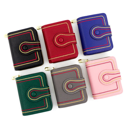 Women's Short Zipper Hasp Litchi Pattern Embroidered Ladies Wallets