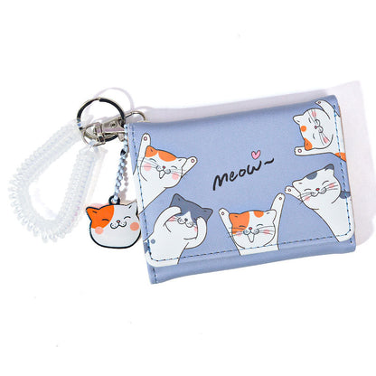 Cat Solid Color Simple Small Three Ladies Wallets