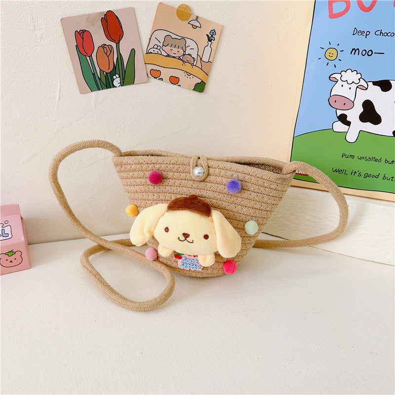 Children's Cute Cartoon Small Straw Mini Beach Children's Shoulder Bags