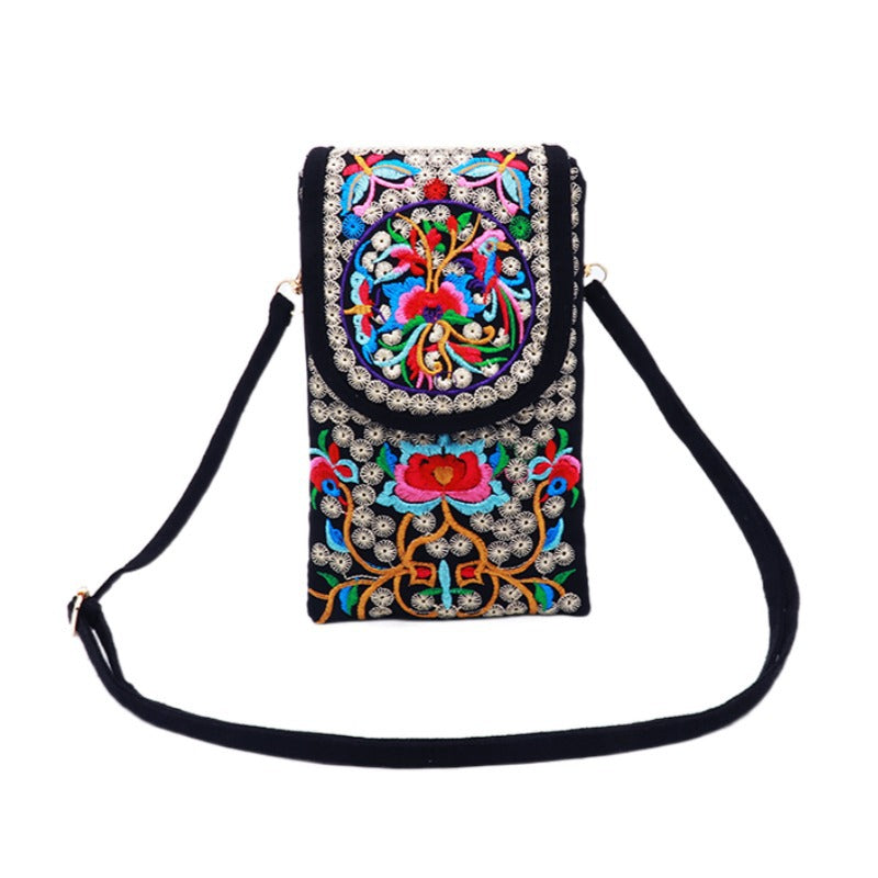 Ethnic Style Embroidered Flip Canvas Mobile Phone Bags