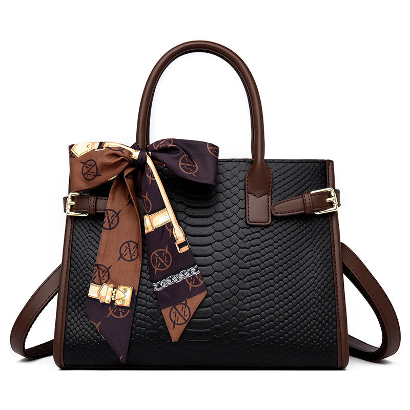 Women's Embossed Leather Snakeskin Pattern Contrast Color Female Handbags