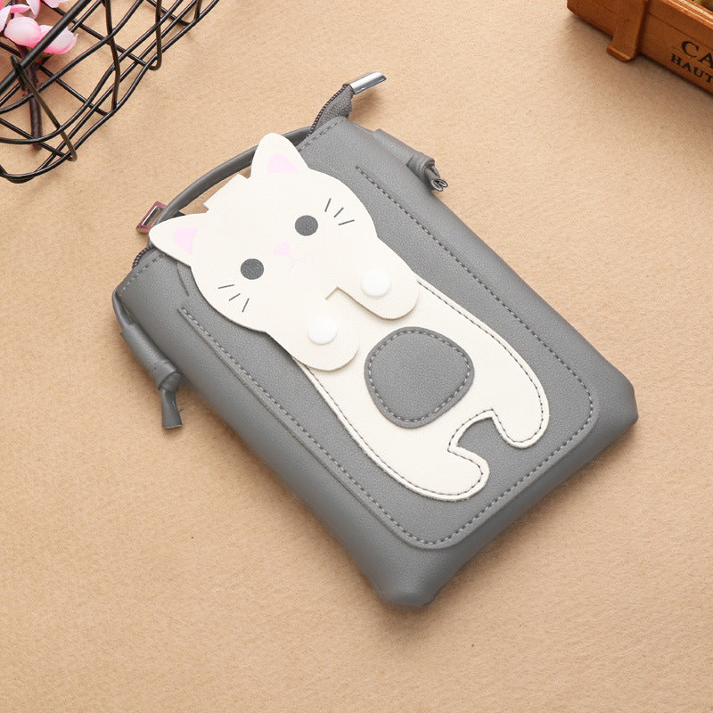 Women's Fashion Korean Simple Cat Long Mini Phone Bags