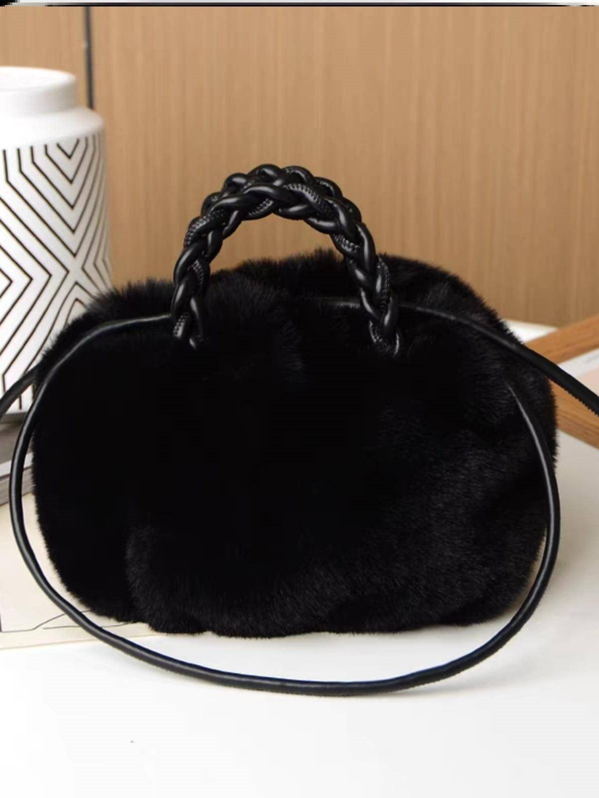 Plush Imitation Rabbit Fur Cute Pumpkin Handbags