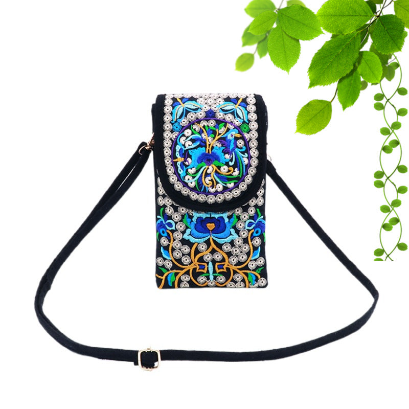 Ethnic Style Embroidered Flip Canvas Mobile Phone Bags