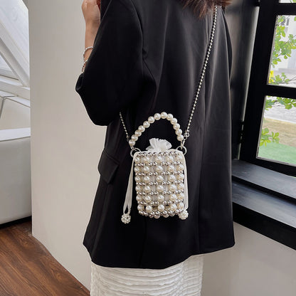 Women's Pearl Bucket Spring Korean Beaded Portable Shoulder Bags