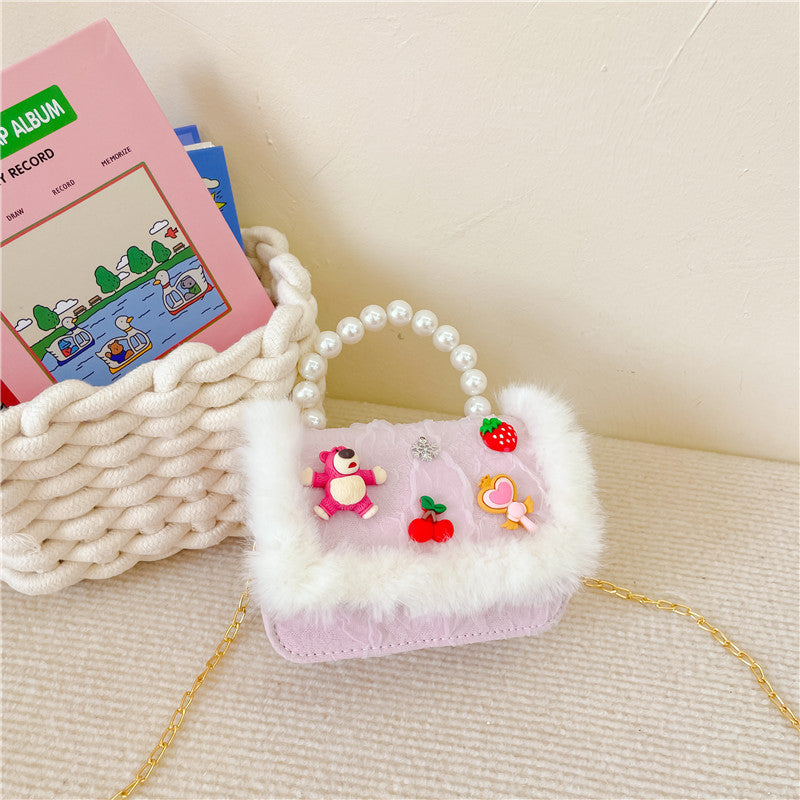 Sac fourre-tout en peluche Princess Korean Pearl pour enfants, sacs à bandoulière classiques