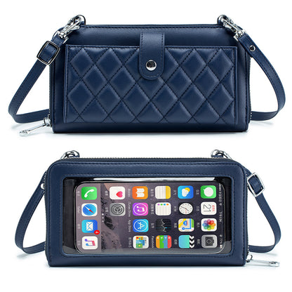 Sacs pour téléphone portable en cuir véritable pour femmes avec écran tactile et motif losange