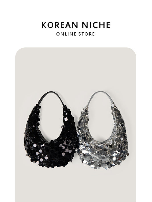 Women's Fashion Trend Sequined Crescent High Sense Handbags