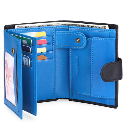 Men's Short Swiping Genuine Leather Color Matching Ladies Wallets