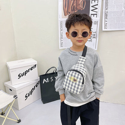 Children's Plaid Fresh Boys Trendy Cool Version Children's Waist Packs